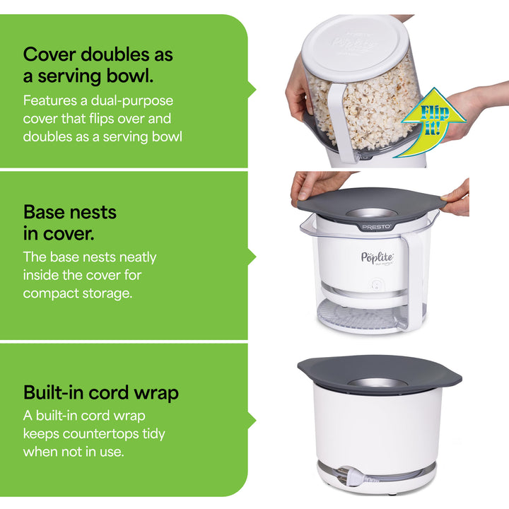 Presto 04812 PopLite Hot Air Popper Popcorn Maker for Home Kitchen, 15 Cups