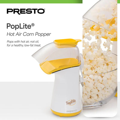 Presto PopLite Hot Air Corn Popper, Natural Quick Popcorn Maker, 18 Cups, Yellow - VMInnovations
