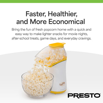 Presto PopLite Hot Air Corn Popper, Natural Quick Popcorn Maker, 18 Cups, Yellow - VMInnovations