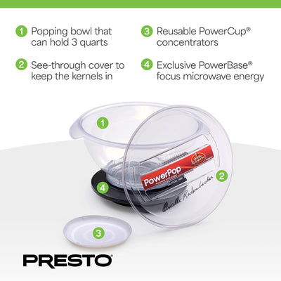 Presto PowerPop Microwave Popcorn Popper, Quick Popcorn Maker, 3 Quarts, Black - VMInnovations