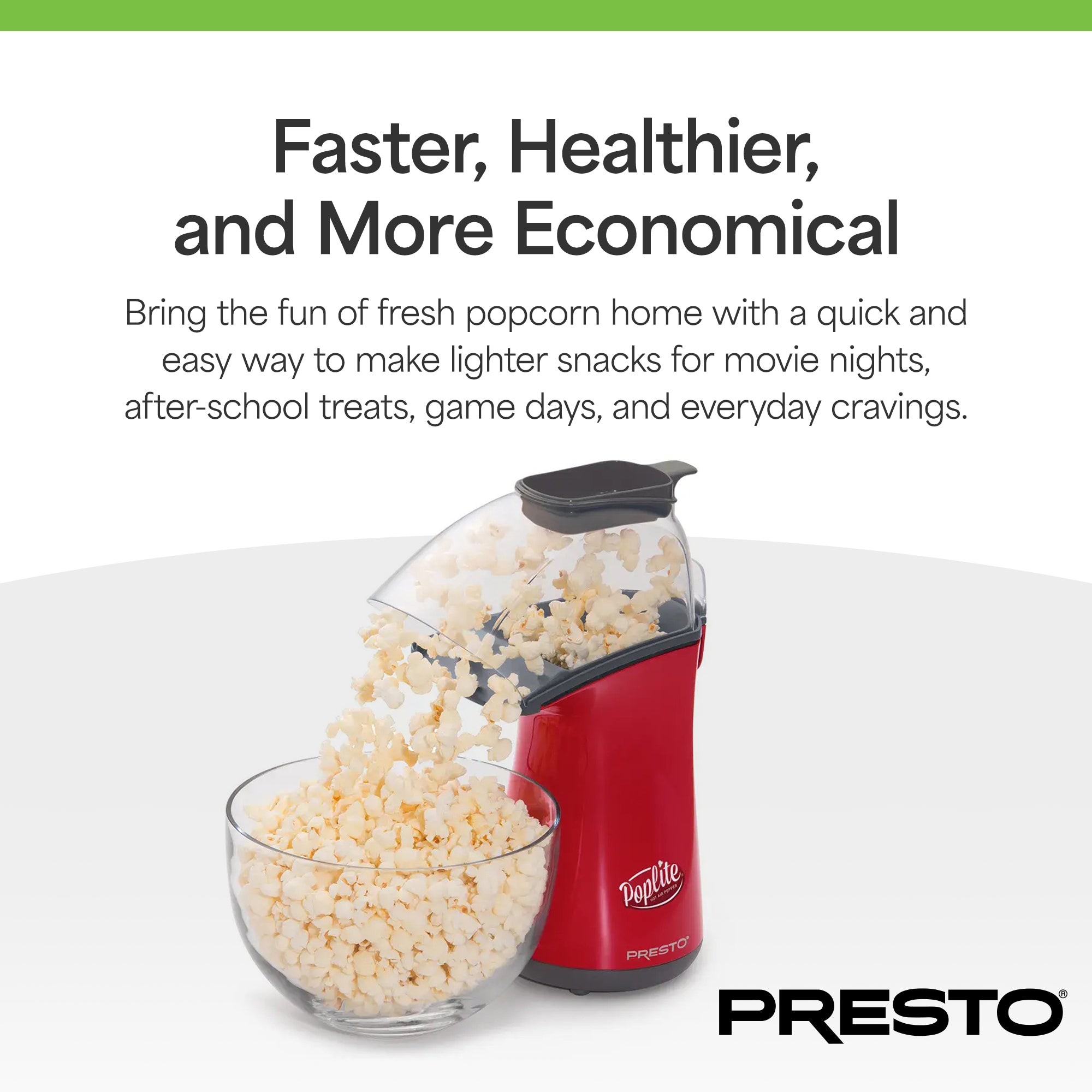 Presto PopLite Hot Air Corn Popper, Natural Quick Popcorn Maker, 18 Cups, Red - VMInnovations