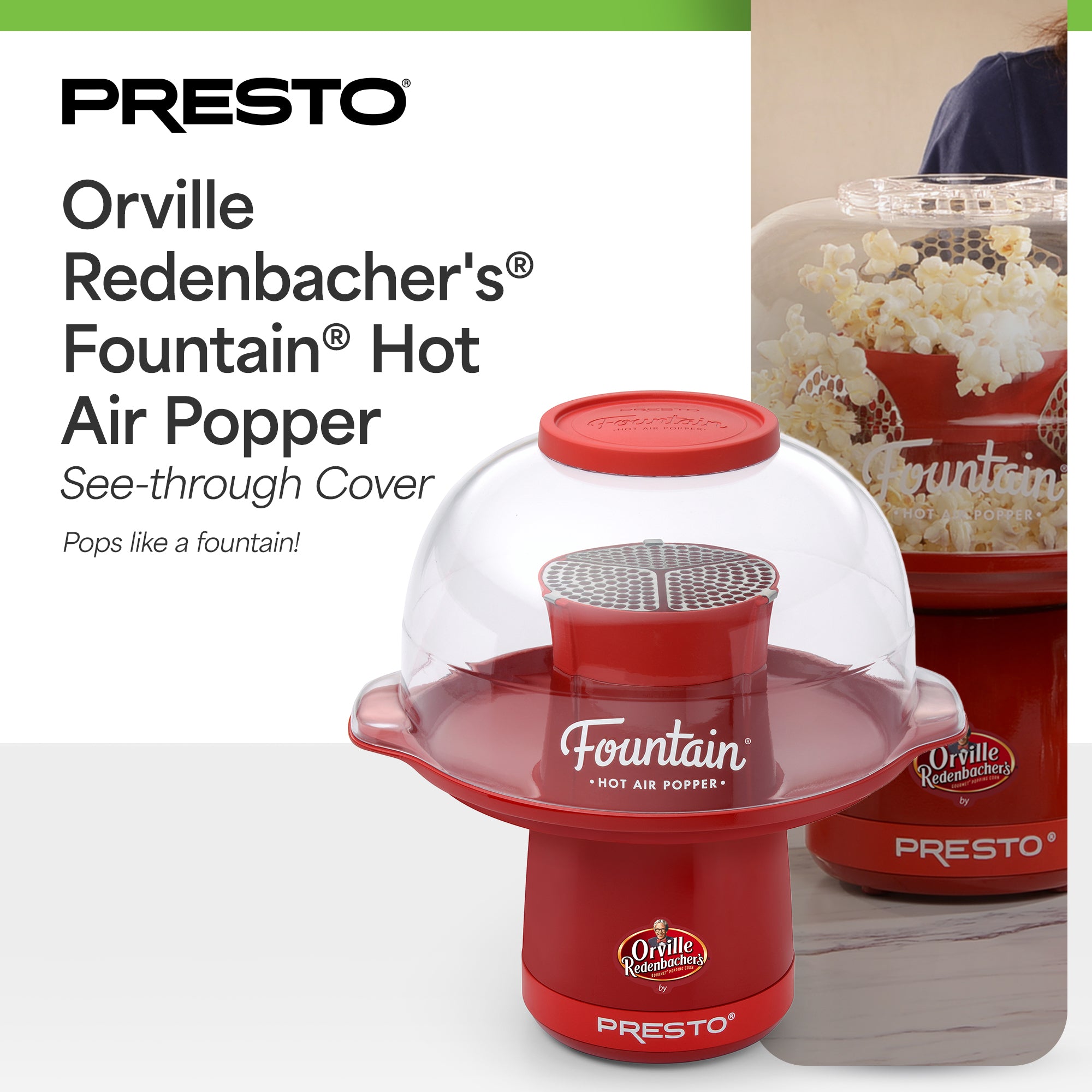 Presto Orville Redenbacher's Fountain Hot Air Popper, Popcorn Maker, 20 Cup, Red - VMInnovations