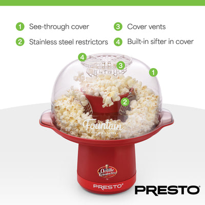 Presto Orville Redenbacher's Fountain Hot Air Popper, Popcorn Maker, 20 Cup, Red - VMInnovations