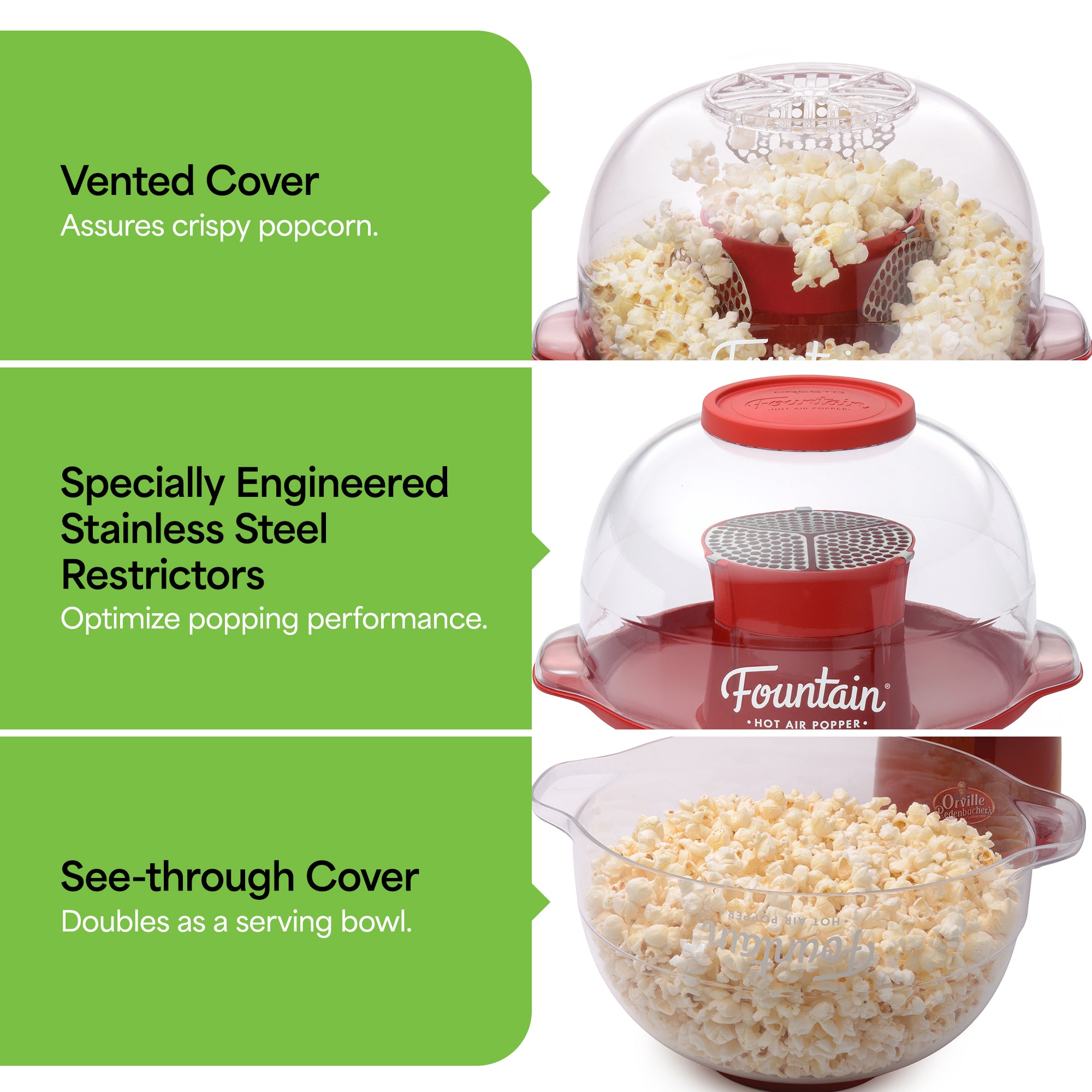 Presto Orville Redenbacher's Fountain Hot Air Popper, Popcorn Maker, 20 Cup, Red - VMInnovations