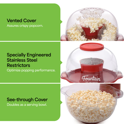 Presto Orville Redenbacher's Fountain Hot Air Popper, Popcorn Maker, 20 Cup, Red - VMInnovations