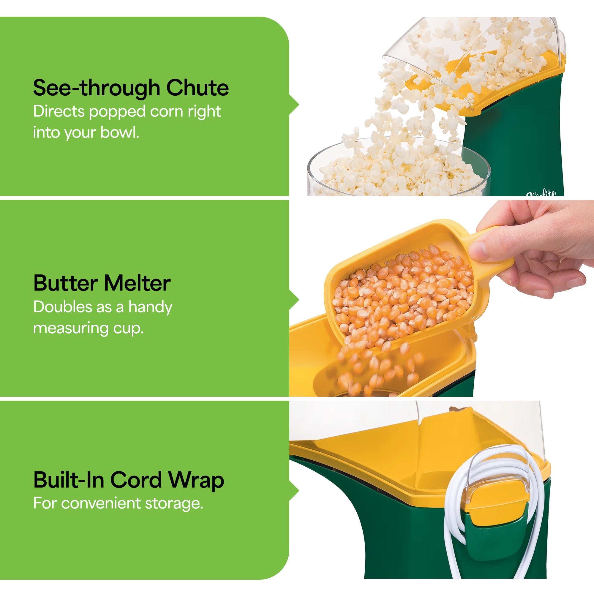 Presto PopLite Hot Air Corn Popper, Natural Quick Popcorn Maker Green (Open Box)