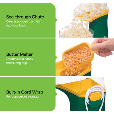 Presto PopLite Hot Air Corn Popper, Natural Quick Popcorn Maker Green (Open Box)