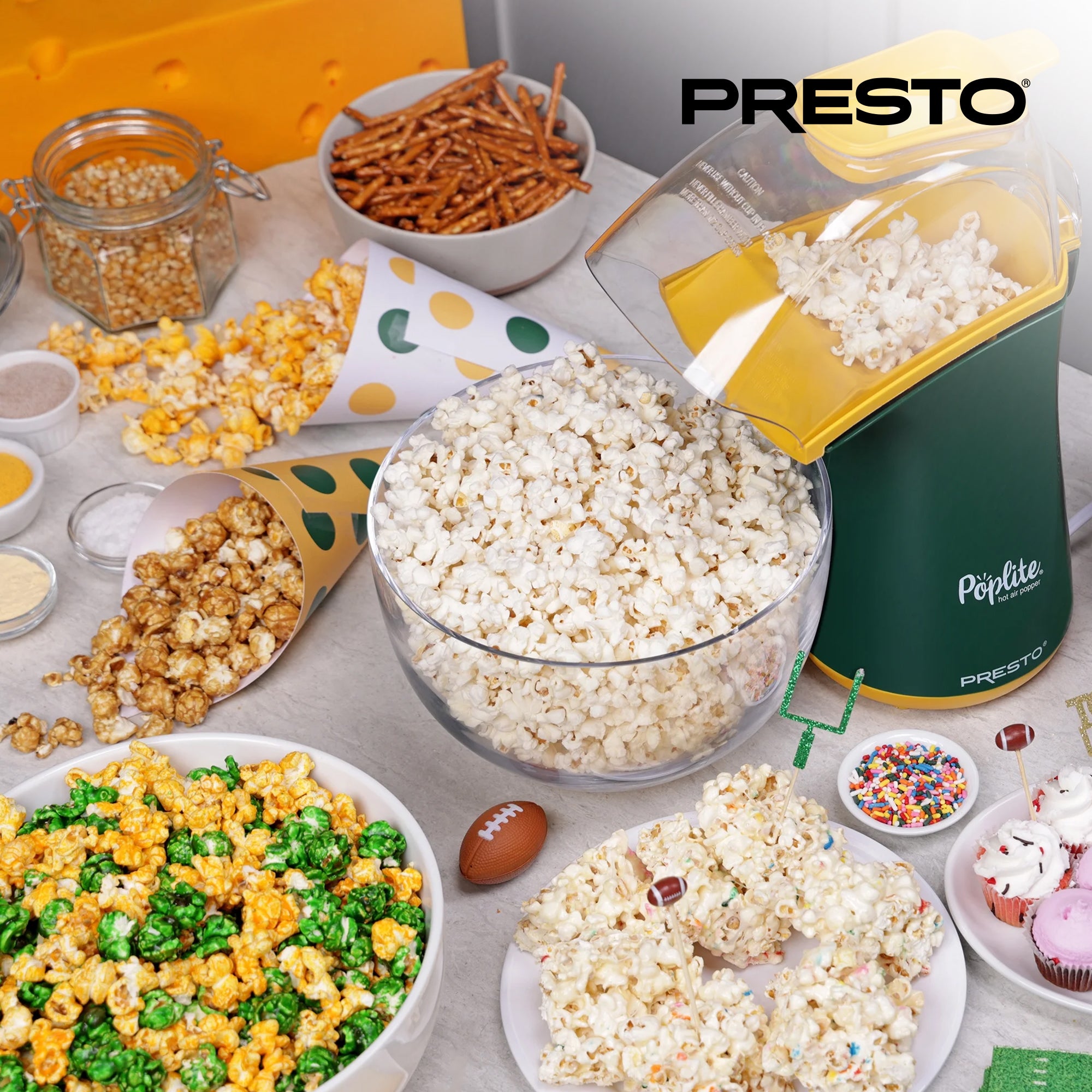 Presto PopLite Hot Air Corn Popper, Natural Quick Popcorn Maker Green (Open Box)