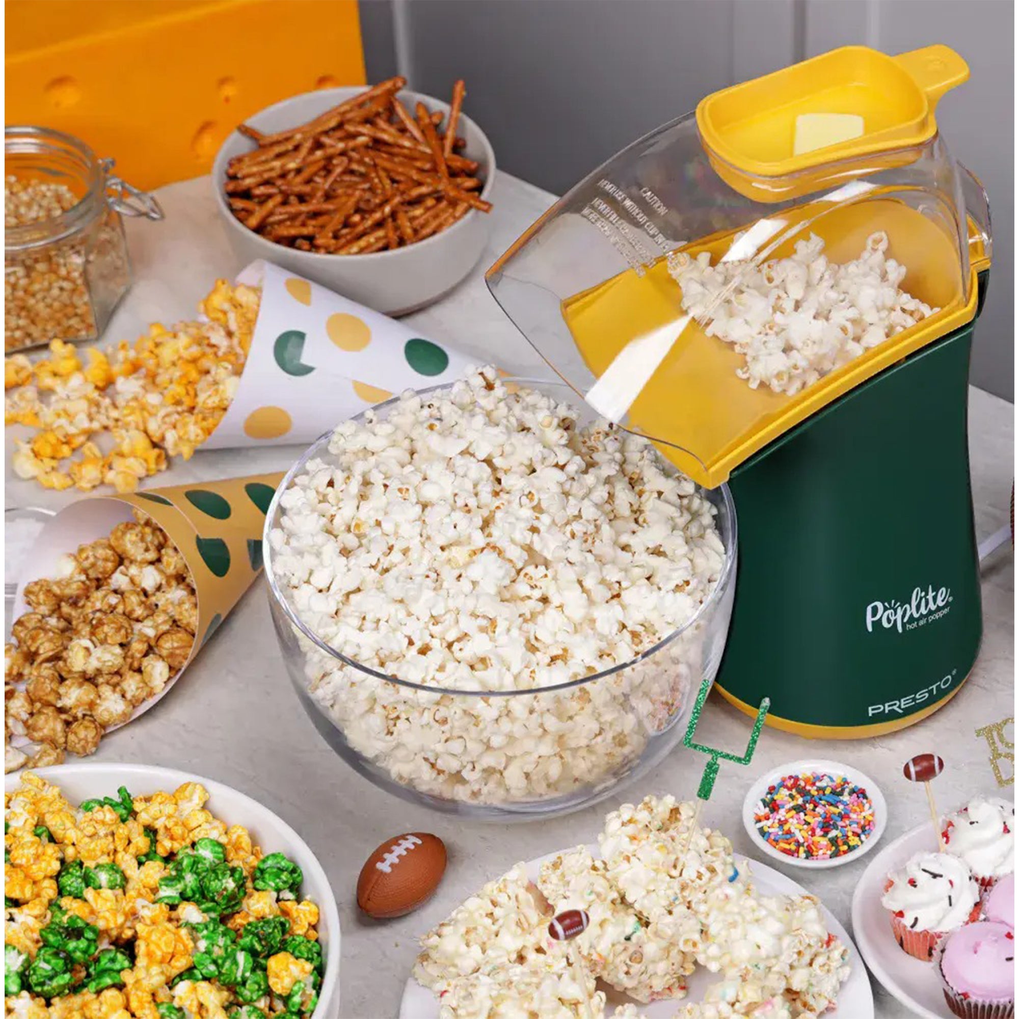 Presto PopLite Hot Air Corn Popper, Natural Quick Popcorn Maker Green (Open Box)