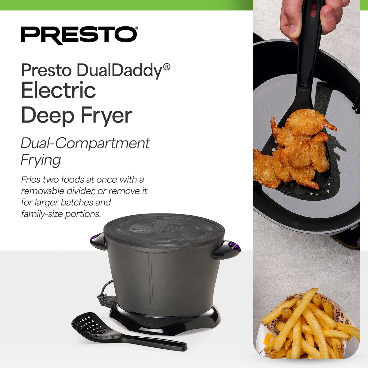 Presto DualDaddy Electric Deep Fryer with Divider, Ceramic Nonstick (Open Box)
