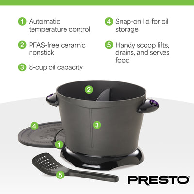 Presto DualDaddy Electric Deep Fryer with Divider, Ceramic Nonstick (Open Box)