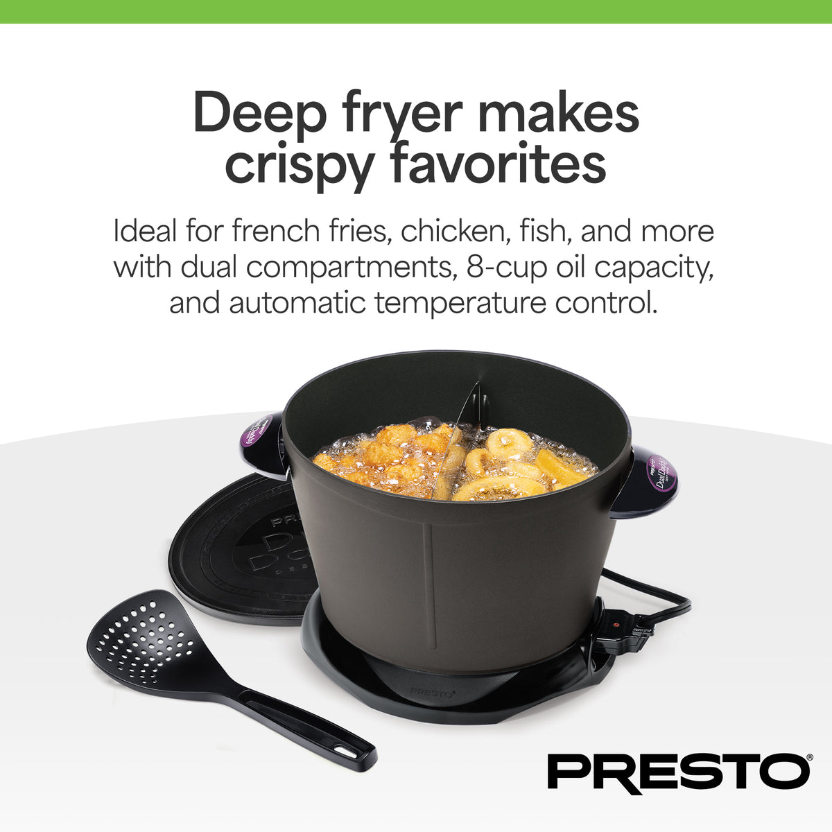 Presto DualDaddy Electric Deep Fryer with Divider, Ceramic Nonstick (Open Box)
