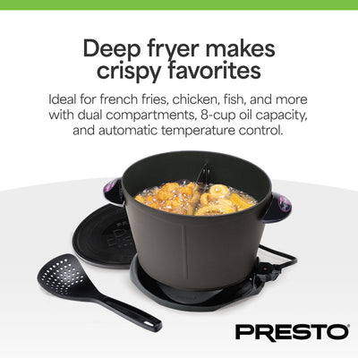 Presto DualDaddy Electric Deep Fryer with Divider, Ceramic Nonstick (Open Box)