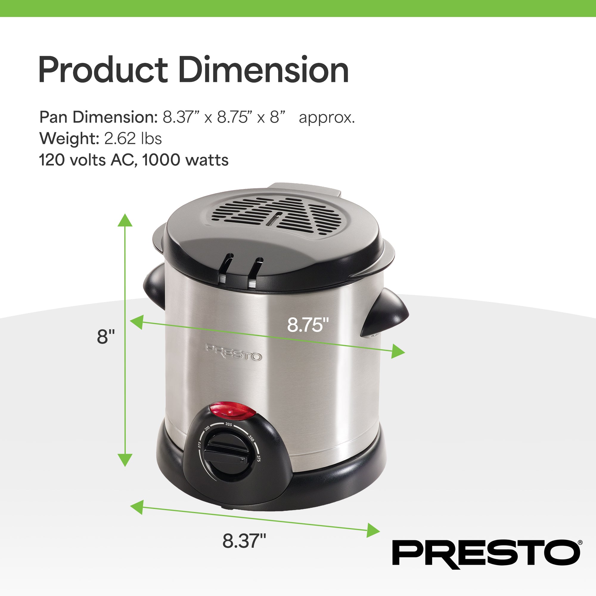 Presto 1L Stainless Steel Electric Deep Fryer with Temperature Control, Silver - VMInnovations