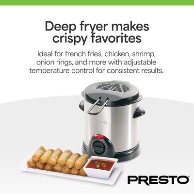 Presto 1L Stainless Steel Electric Deep Fryer with Temperature Control, Silver - VMInnovations