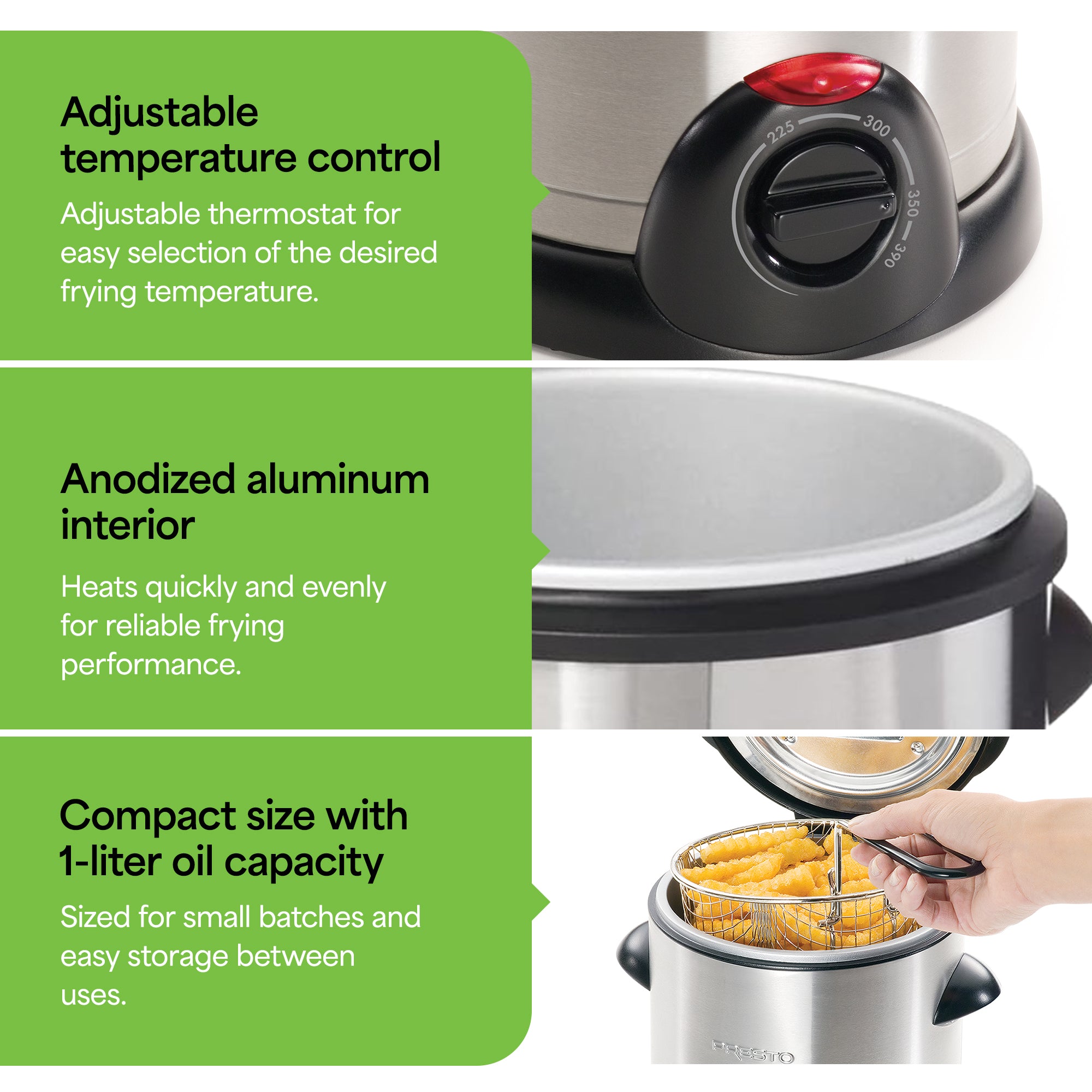 Presto 1L Stainless Steel Electric Deep Fryer with Temperature Control, Silver - VMInnovations
