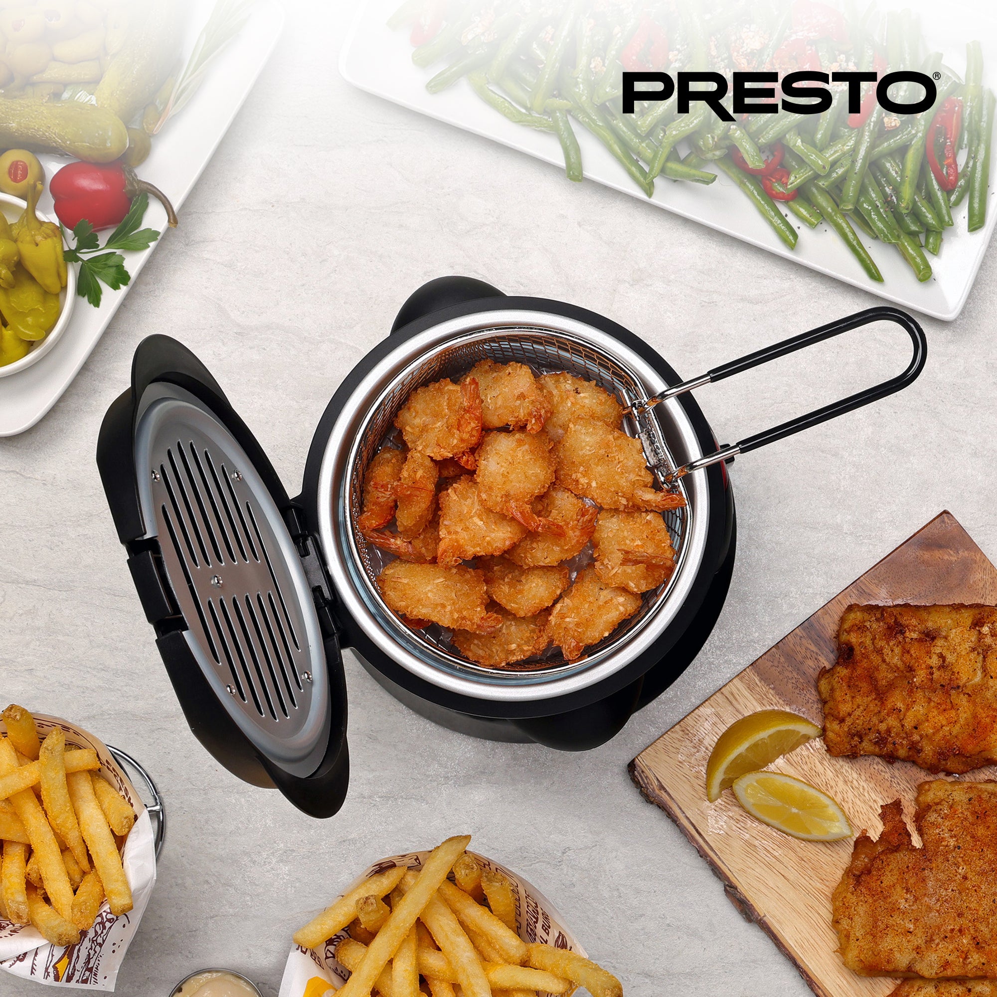 Presto 1L Stainless Steel Electric Deep Fryer with Temperature Control, Silver - VMInnovations