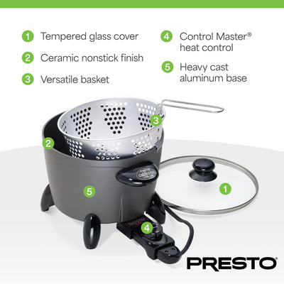Presto Electric Multi Cooker & Steamer W Ceramic Nonstick Finish (Open Box)