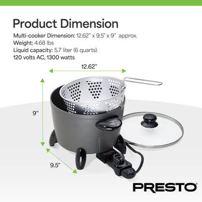 Presto Electric Multi Cooker & Steamer W Ceramic Nonstick Finish (Open Box)