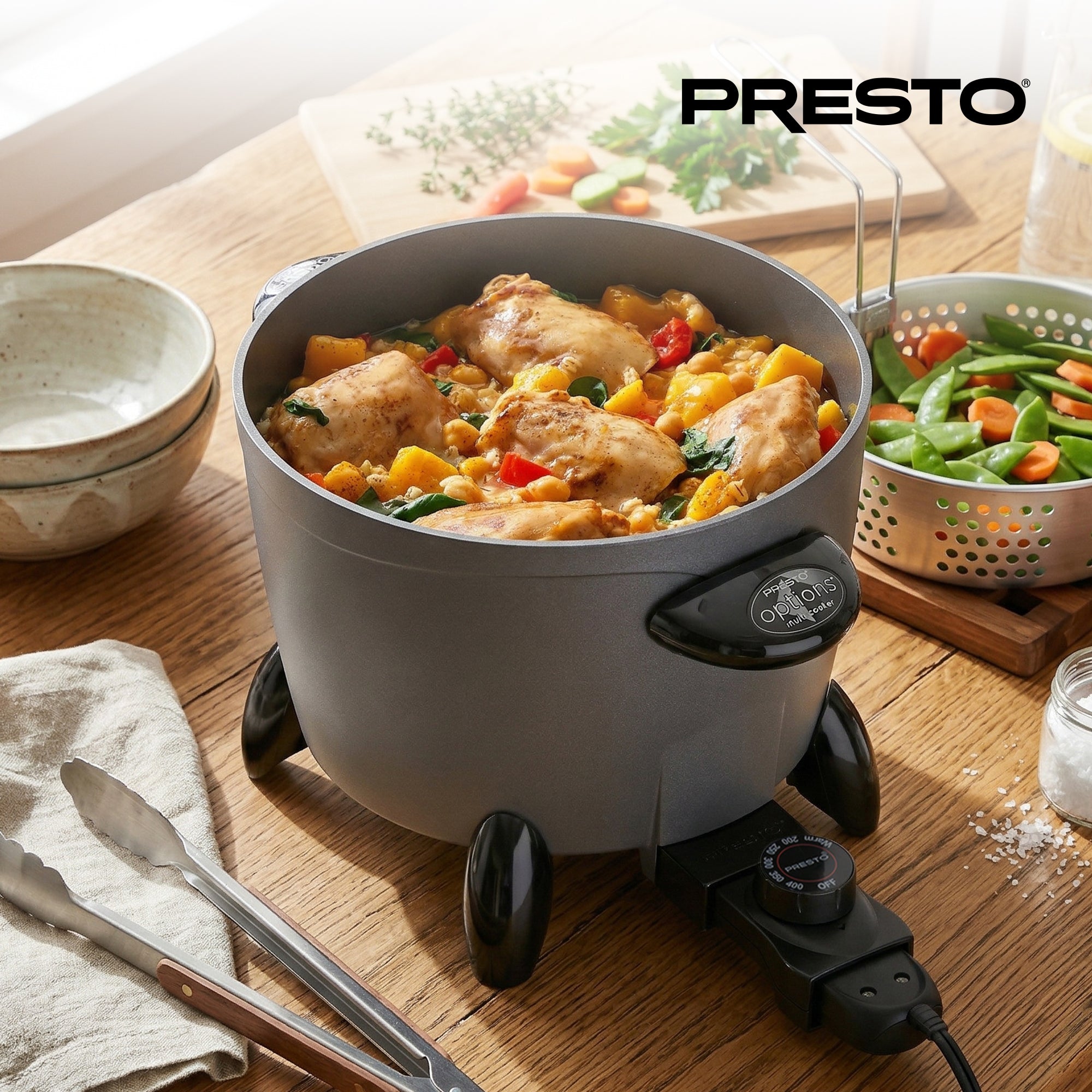 Presto Electric Multi Cooker & Steamer W Ceramic Nonstick Finish (Open Box)