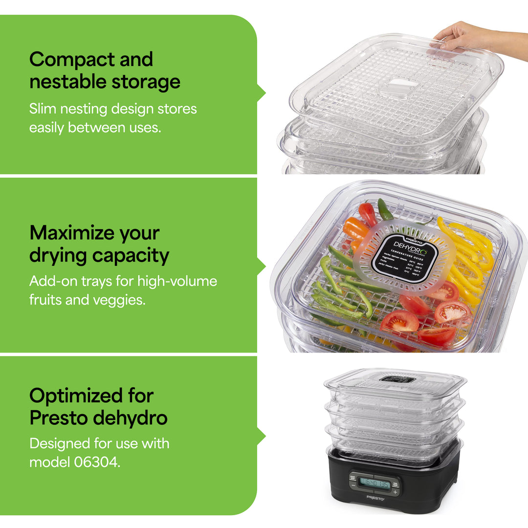 Presto Square Add-on Nesting Trays for Select Dehydro Food Dehydrators, Set of 2