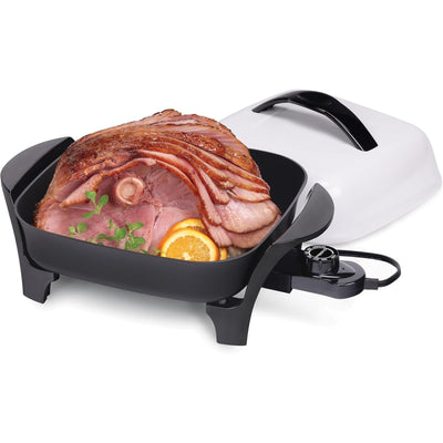Presto 11" Electric Skillet with High-Dome Cover, Ceramic Nonstick, Black/White - VMInnovations