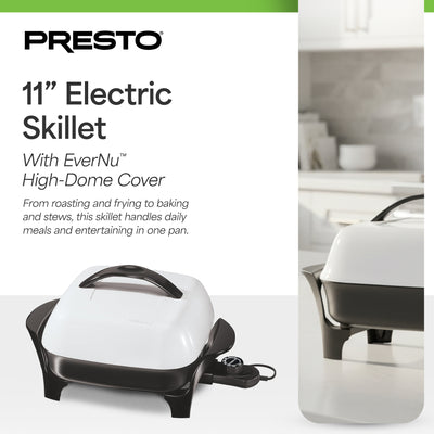 Presto 11" Electric Skillet with High-Dome Cover, Ceramic Nonstick, Black/White - VMInnovations