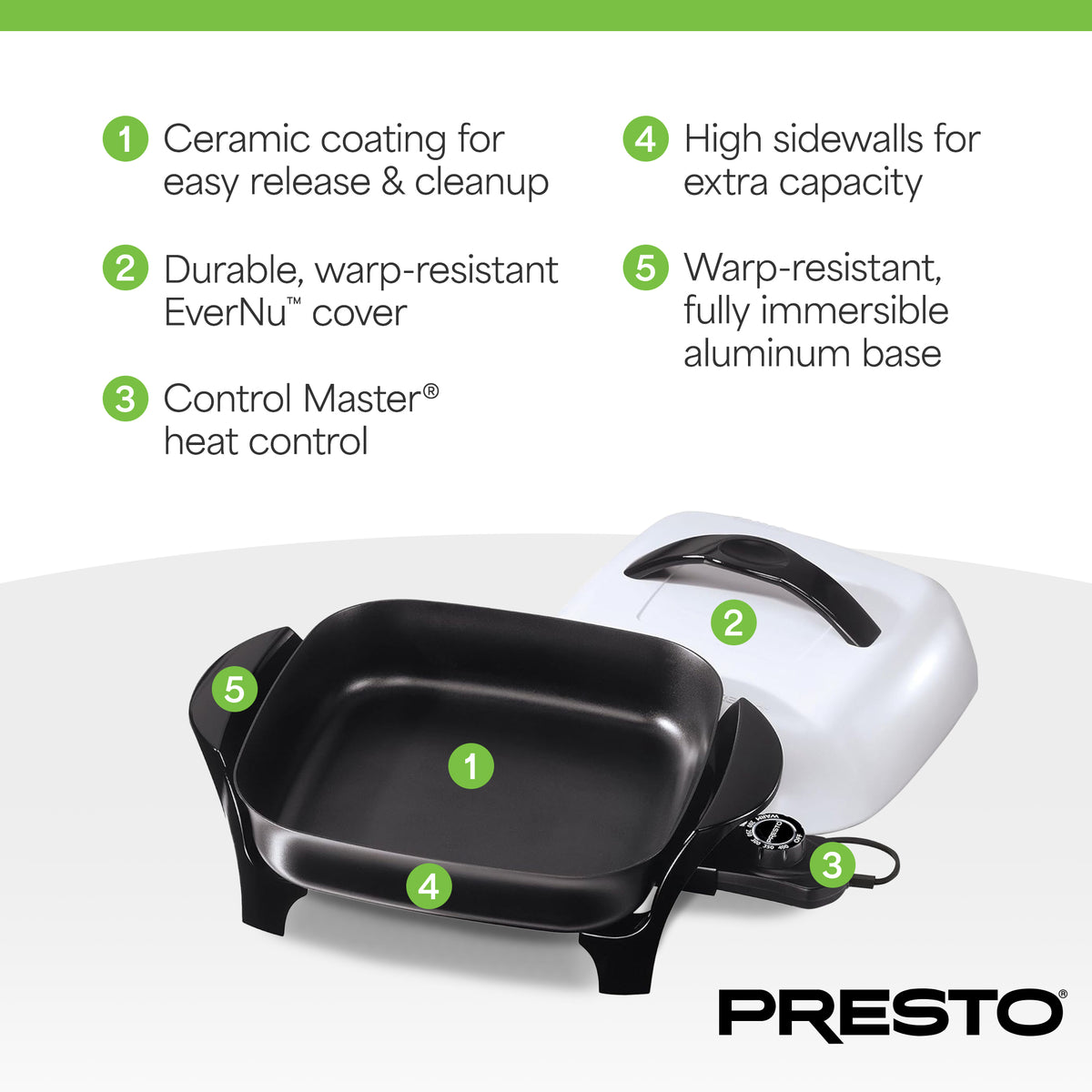Presto 11" Electric Skillet w/High-Dome Cover, Ceramic Nonstick (Used)