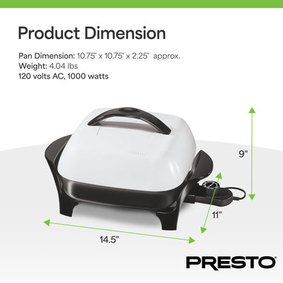 Presto 11" Electric Skillet with High-Dome Cover, Ceramic Nonstick, Black/White - VMInnovations