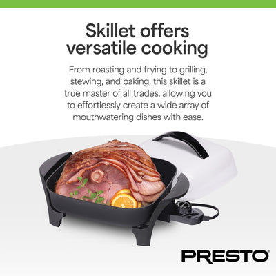 Presto 11" Electric Skillet with High-Dome Cover, Ceramic Nonstick, Black/White - VMInnovations