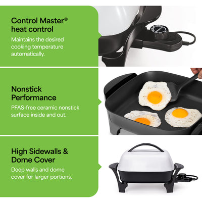 Presto 11" Electric Skillet with High-Dome Cover, Ceramic Nonstick, Black/White - VMInnovations