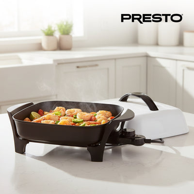 Presto 11" Electric Skillet with High-Dome Cover, Ceramic Nonstick, Black/White - VMInnovations