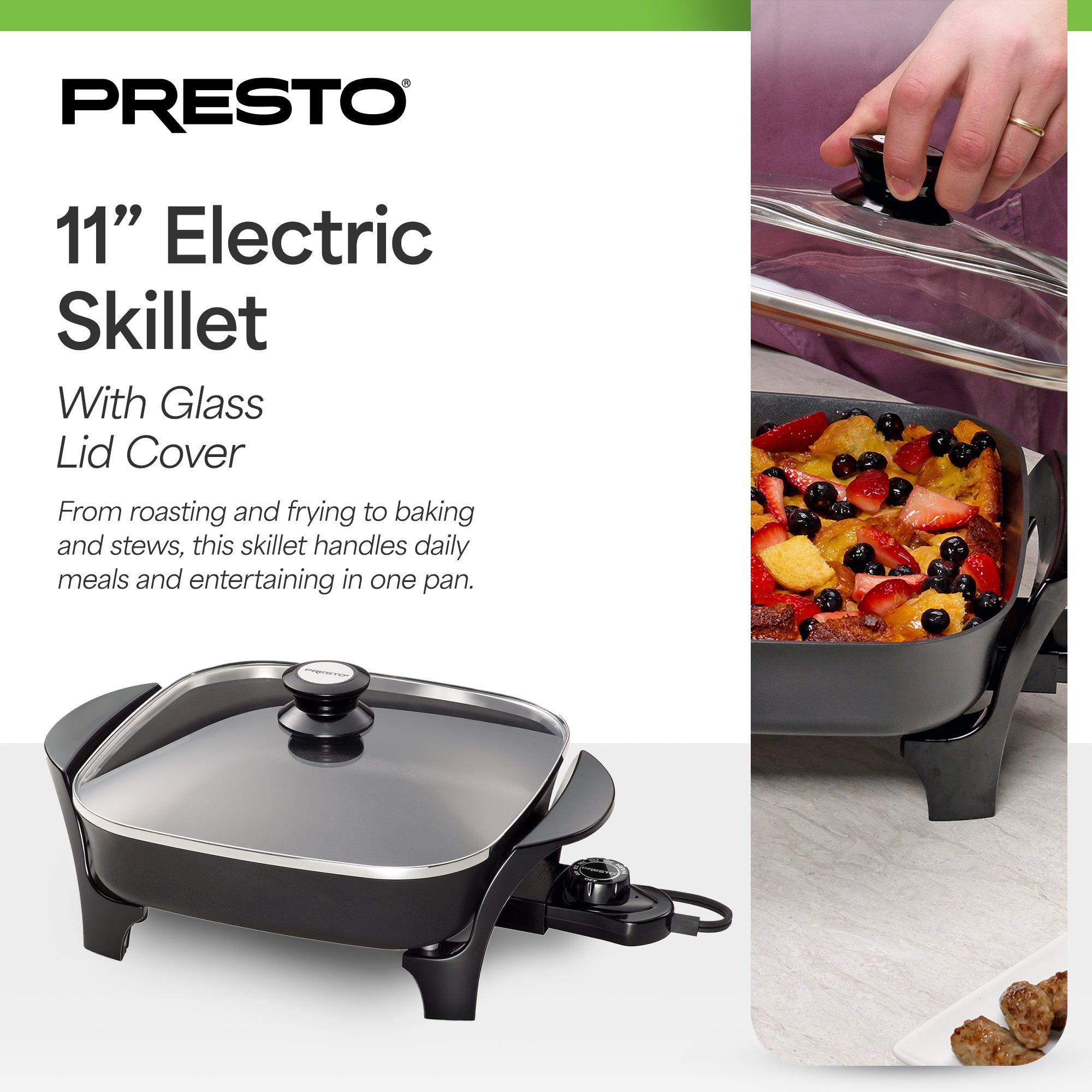 Presto 11-Inch Electric Skillet with Glass Lid, Ceramic Nonstick Multi-Use Pan