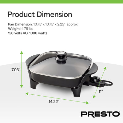 Presto 11-Inch Electric Skillet with Glass Lid, Ceramic Nonstick Multi-Use Pan - VMInnovations