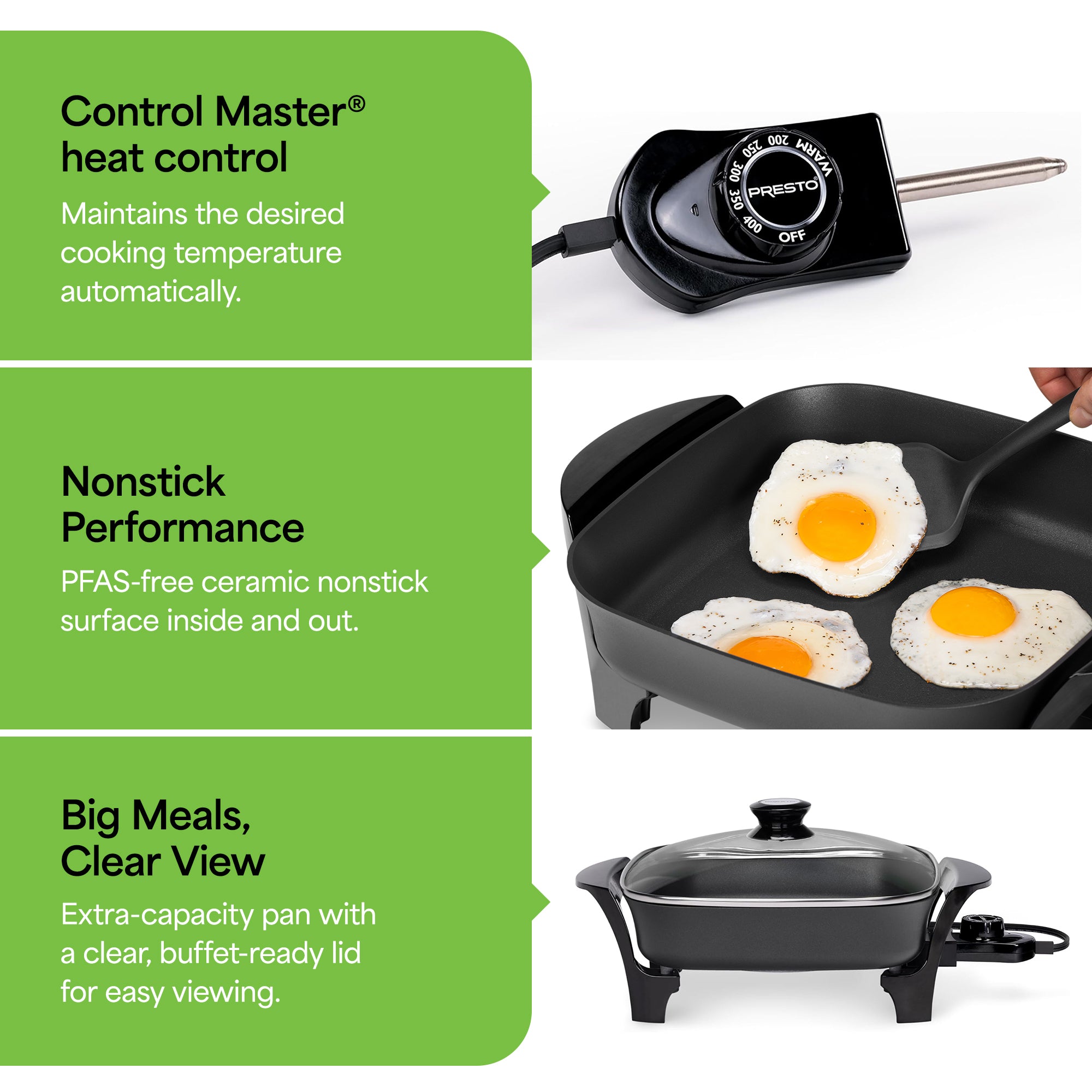 Presto 11-Inch Electric Skillet with Glass Lid, Ceramic Nonstick Multi-Use Pan - VMInnovations