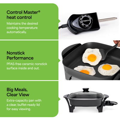Presto 11-Inch Electric Skillet with Glass Lid, Ceramic Nonstick Multi-Use Pan - VMInnovations