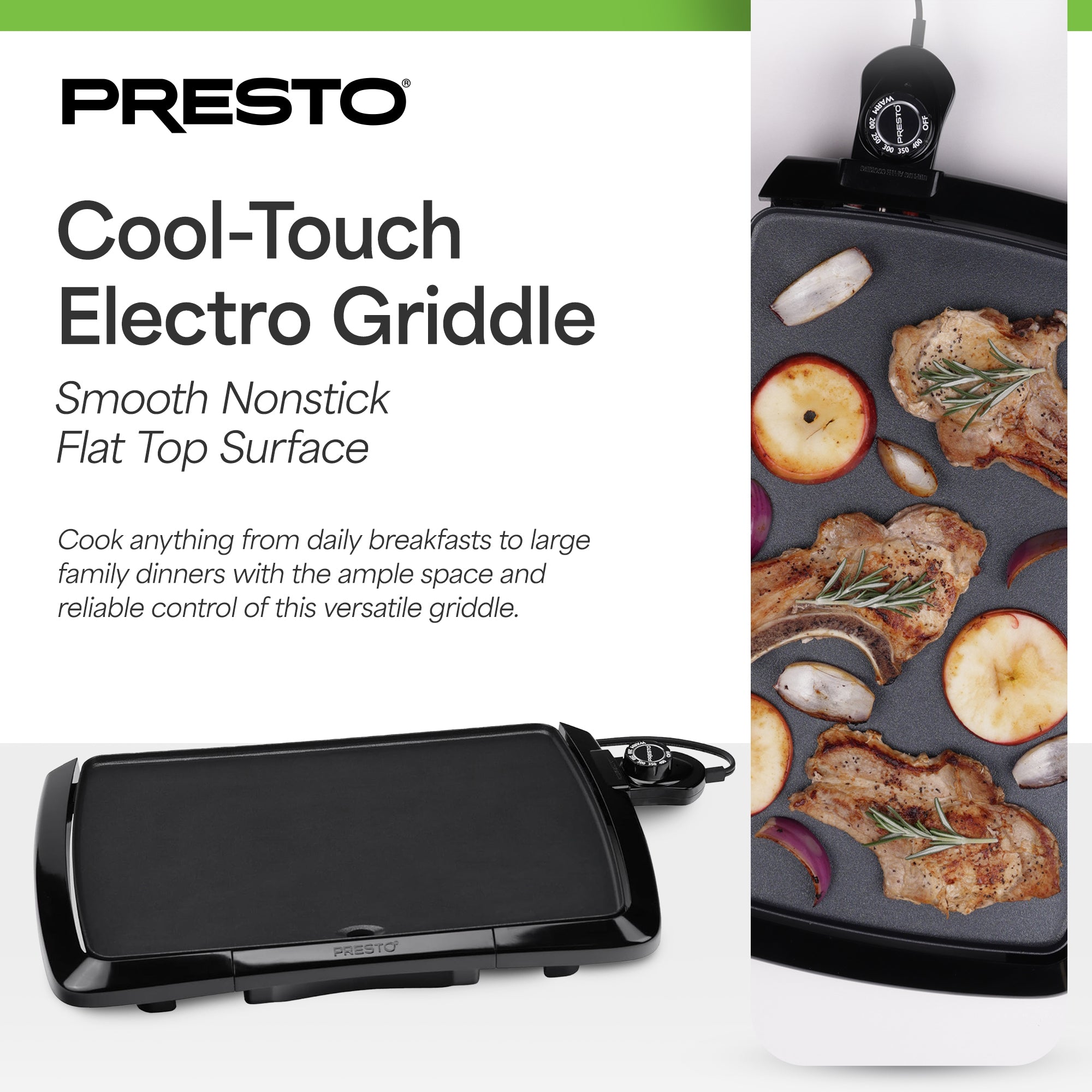 Presto Cool-Touch Electric Griddle, 10.5" x 16" Ceramic Nonstick Flat Top Grill (Used)