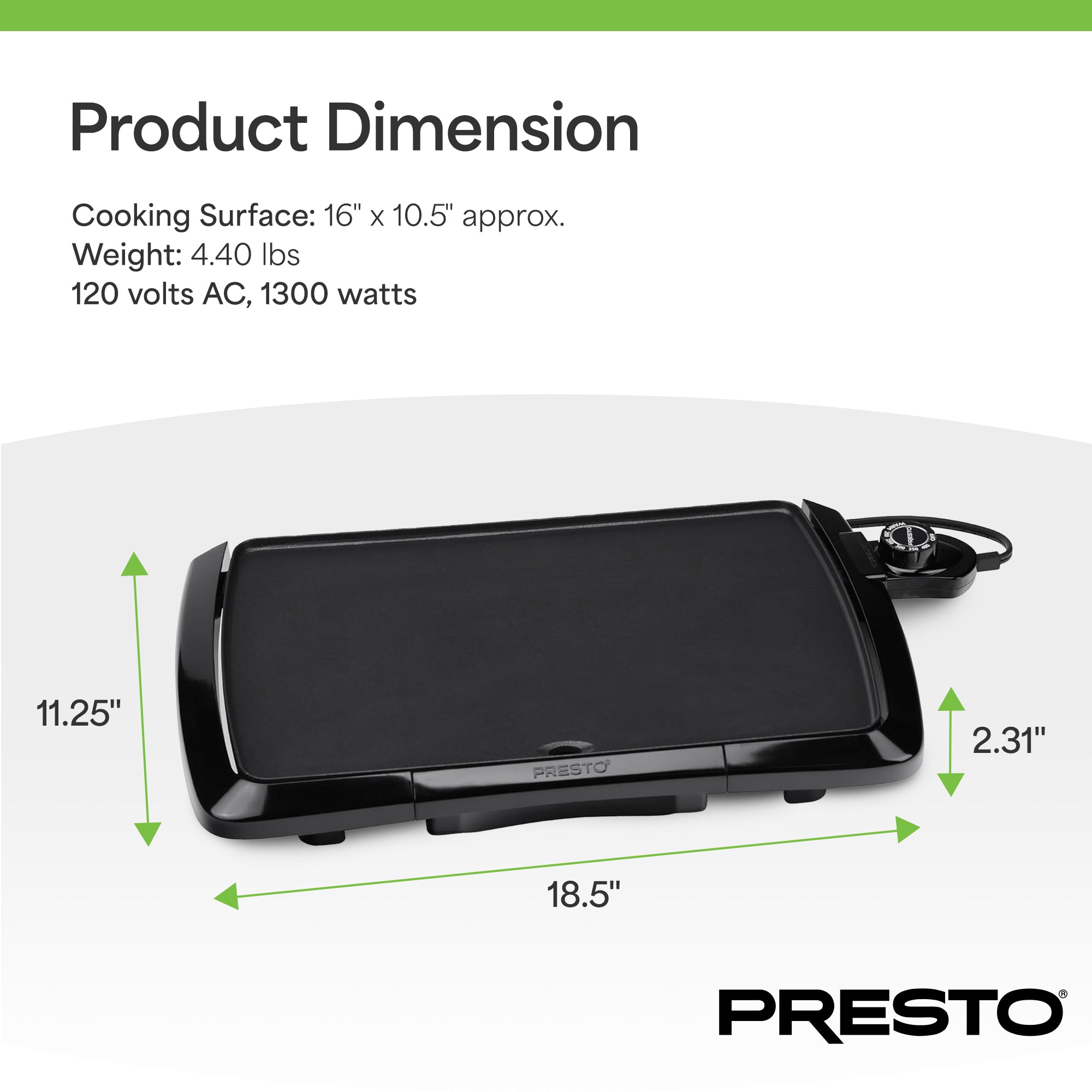 Presto Cool-Touch Electric Griddle, 10.5" x 16" Ceramic Nonstick Flat Top Grill (Used)