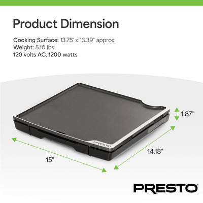 Presto 15-Inch Electric Tilt-n-Fold Griddle, Nonstick Flat Top Grill, Black - VMInnovations
