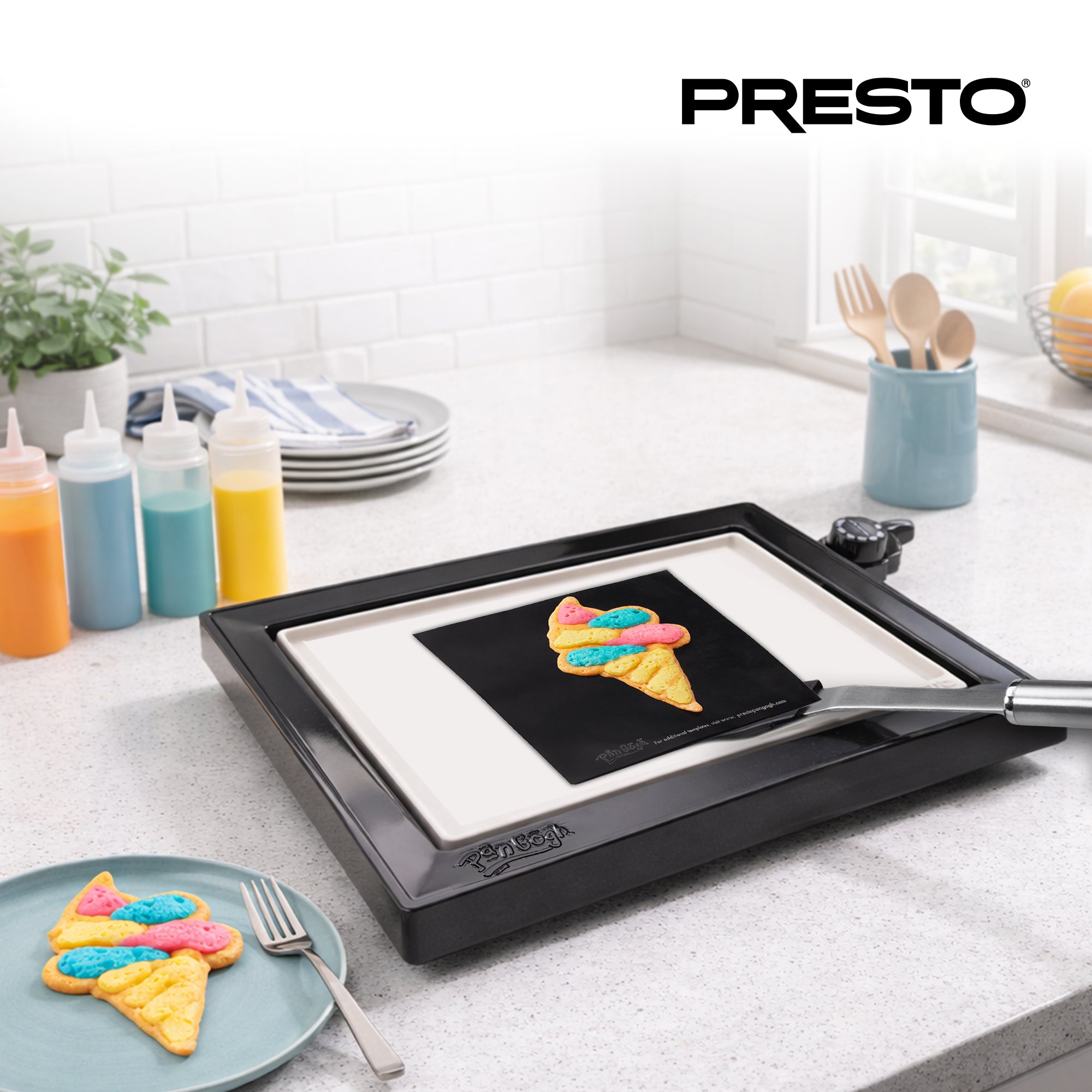 Presto PanGogh Electric Griddle w/ Batter Bottles & Template, Nonstick Flat Top - VMInnovations