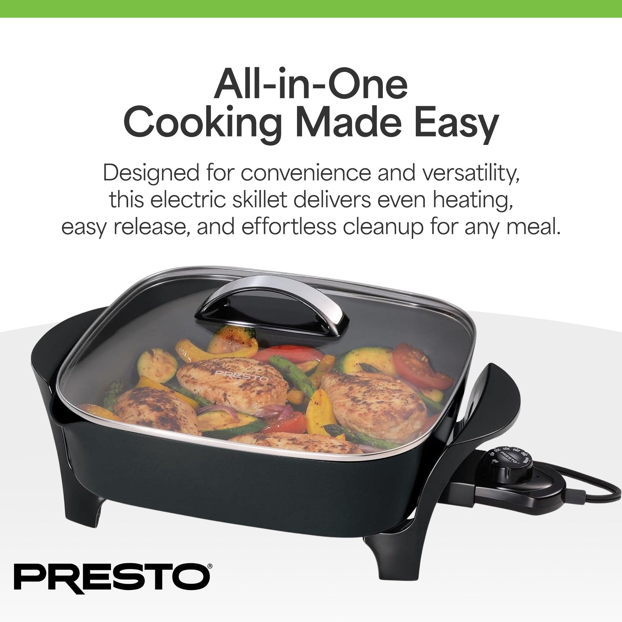 Presto 12In Electric Skillet w Glass Cover, Nonstick Multi-Use Pan, (Open Box)