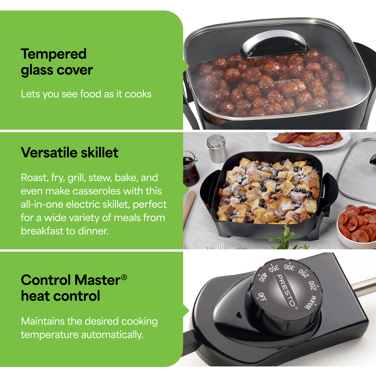 Presto 12In Electric Skillet w Glass Cover, Nonstick Multi-Use Pan, (Open Box)
