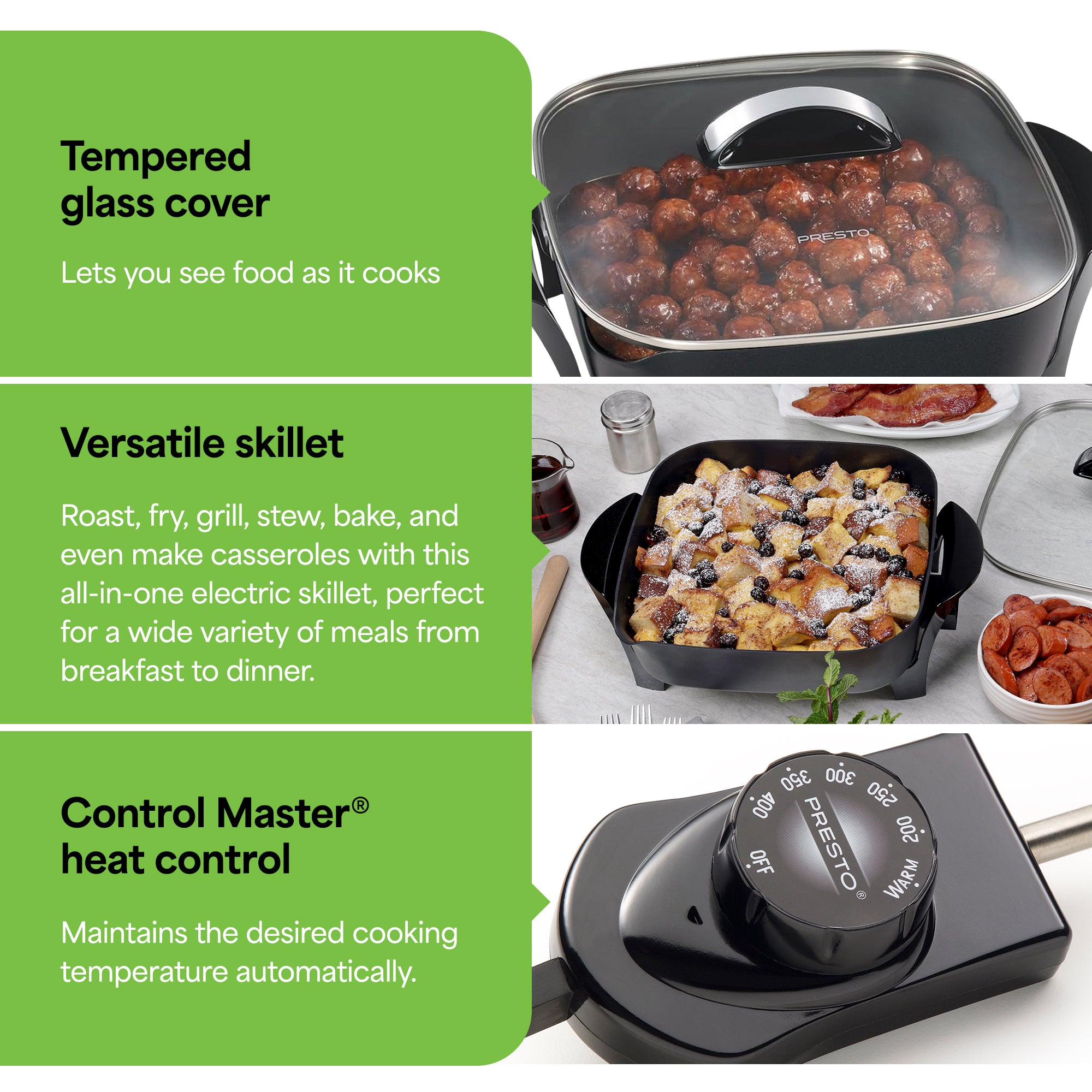 Presto 12In Electric Skillet w Glass Cover, Nonstick Multi-Use Pan, (Open Box)