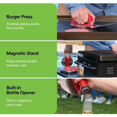 Presto Smashula Burger Press and Spatula, Stainless Steel 4 In 1 Grill Tool - VMInnovations