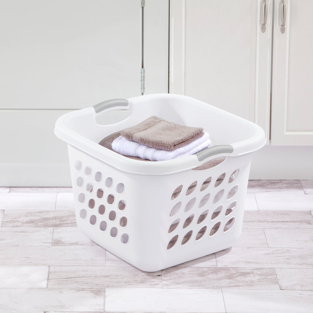 Sterilite Square Laundry Basket, 1.5 BushelHamper with Handles, White, 16 Pack