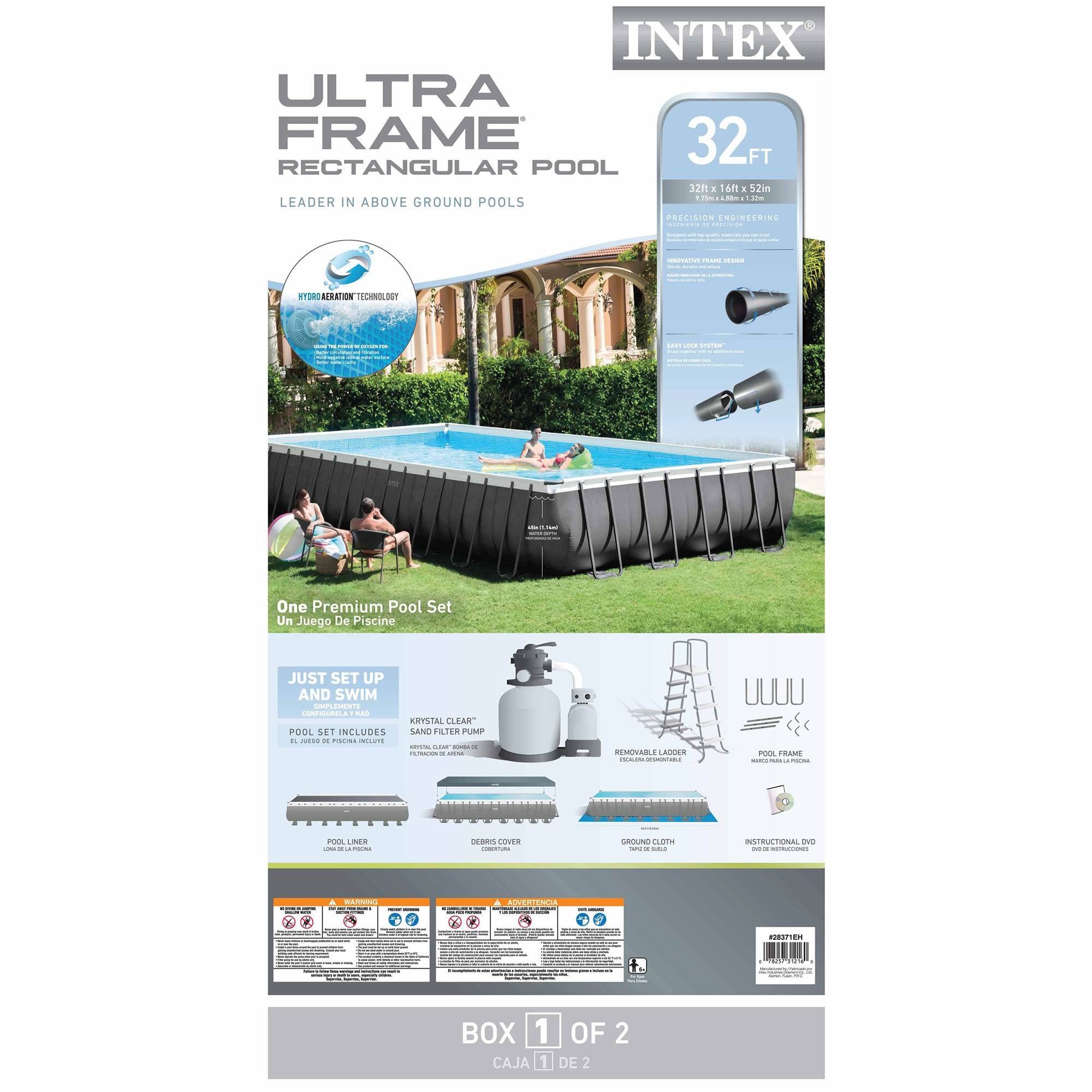 INTEX 32'x16'x52' Ultra Frame Rectangular Swimming Pool Set 28371EH (Open Box)