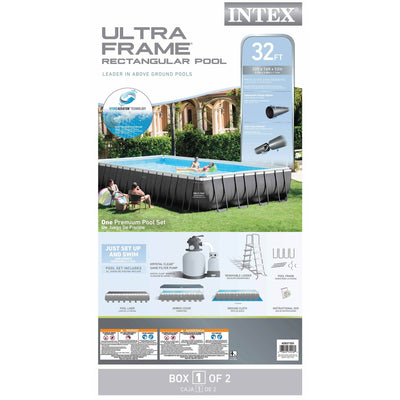 INTEX 32'x16'x52' Ultra Frame Rectangular Swimming Pool Set 28371EH (Open Box)