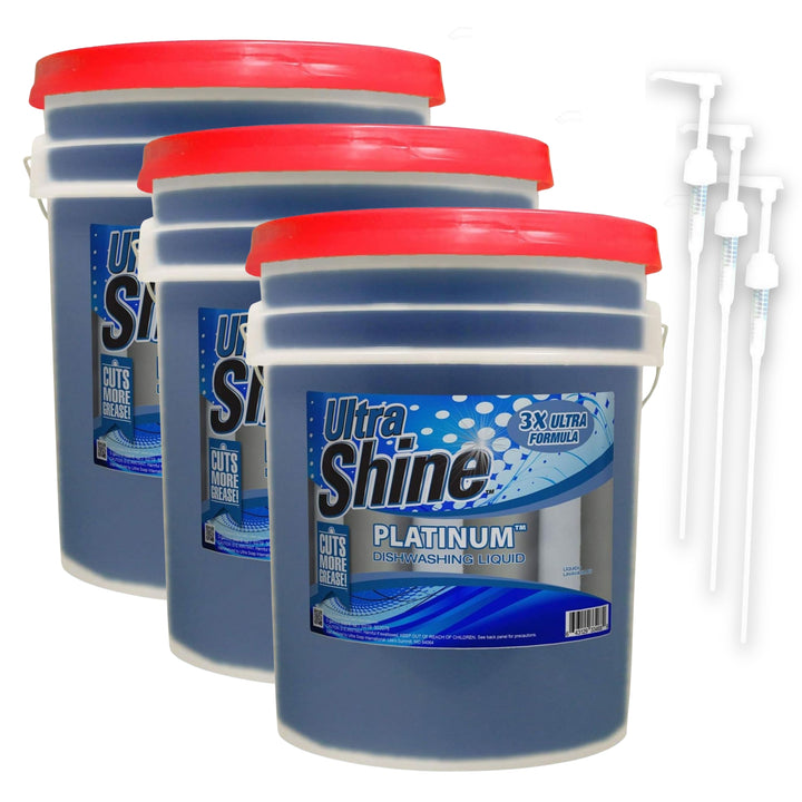 Ultra Shine™ 3 Pack 3X Platinum™ Dishwashing Liquid Grease Remover, 5 Gal, Blue - VMInnovations