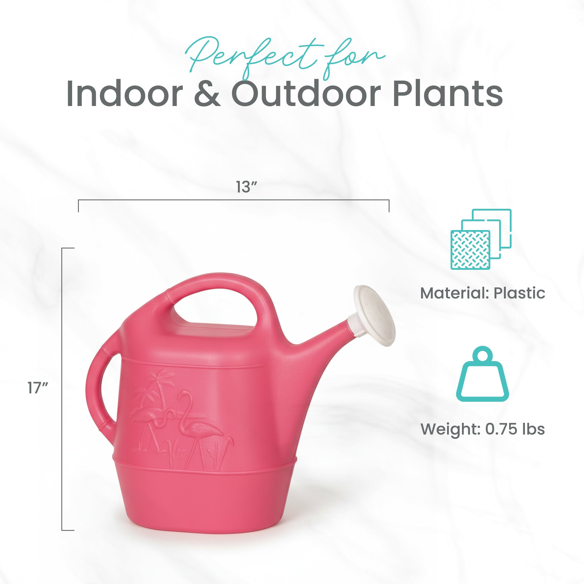 Union Products Indoor Outdoor Flamingo 2 Gallon Plastic Plant Watering Can, Pink - VMInnovations