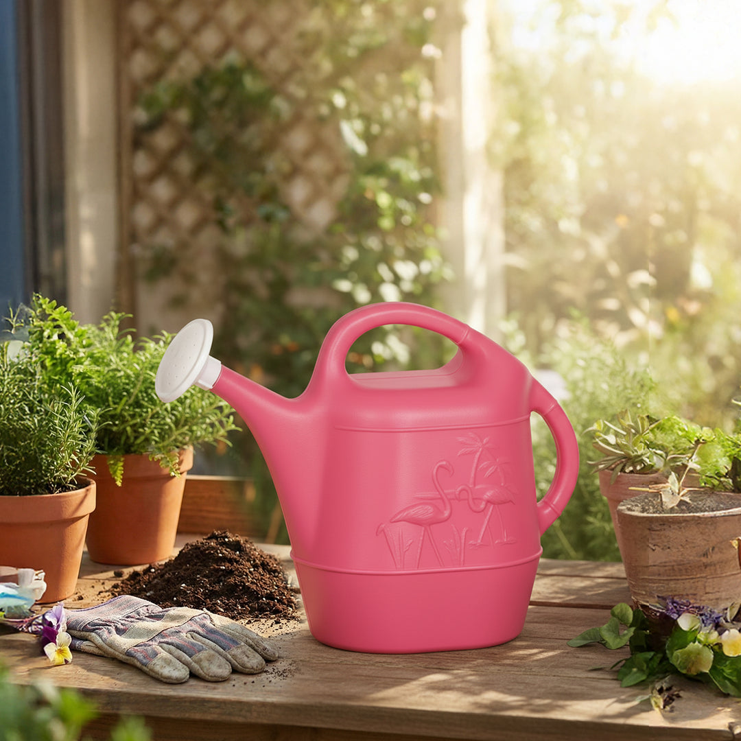 Union Products Indoor Outdoor Flamingo 2 Gallon Plastic Plant Watering Can, Pink